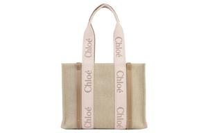 Chloe Woody Льняная парусина с телячьей кожей Сумка, Тот, Шоппер, Плечевая сумка, Клатч Обычный Женский Chloé