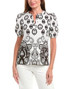 Блузка Tahari с разрезом на горловине и рукавами-фонариками T Tahari, белый