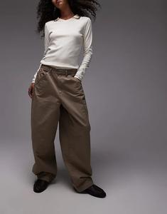 Бочкообразные брюки Topshop с декоративными швами в цвете «гриб»