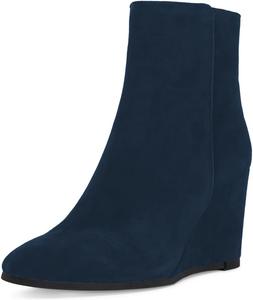 Женские закрытые ботильоны FYS с круглым носком, на высокой танкетке, короткие ботинки, повседневные, с боковой молнией, для прогулок и нарядные, размеры 4-16 США, Blue