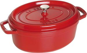 Чугунная жаровня Staub Cocotte, подходит для всех типов плит, включая индукционные, овальная, 27 см, 3,2 л, вишнево-красный цвет