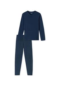 Мужские длинные пижамы – повседневные хлопковые пижамы с v-образным вырезом Essentials SCHIESSER, темно-синий