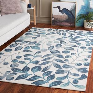 SAFAVIEH Jardin Collection ковер, 183 x 183 см, Ivory & Blue, цветочный дизайн, ручной работы из шерсти, идеально для гостиной, столовой, спальни (JAR754M-6SQ)