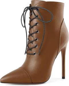 Женские ботильоны SAMMITOP с зауженным носком и шнуровкой, короткие ботинки с анималистичным принтом, Brown