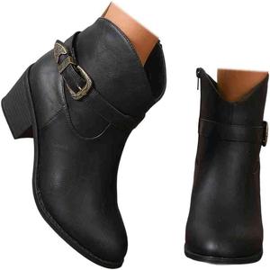 Женские летние ботильоны с толстым низким каблуком, классическим заостренным носком, боковой молнией, удобные, на легкой подошве, короткие Generic, Black