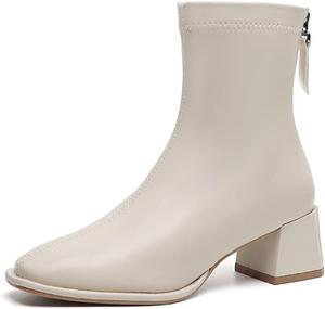 CPMBFDC Женские ботильоны с квадратным носком, низкий широкий каблук, молния сзади, офисные деловые ботильоны (черные, B, 8)