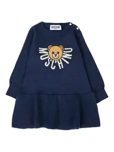 Платье с интарсией и мишкой Тедди Moschino Kids, синий
