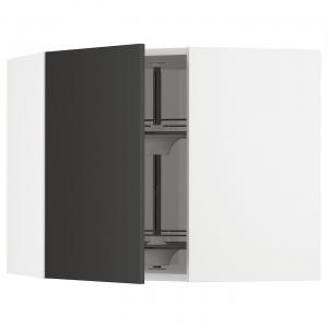 Угловой настенный шкаф с вращающимися полками, белый/матовый антрацит Nickebo, 68x60 см. IKEA Metod