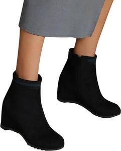 Женские ботильоны на танкетке ZBYY с боковой молнией, удобные, с круглым носком, массивным каблуком, для улицы, эластичные, противоскользящие зимние ботинки, Green 5.5