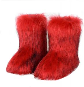 Женские ботинки из искусственного меха, пушистые, с круглым носком, замшевые зимние ботинки для снега, с плоским каблуком, удобные, теплые плюшевые снегоступы Generic, Rose Red