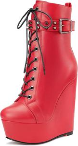 Женские ботильоны Castamere с высоким каблуком на платформе, округлым носком, короткие, на шнуровке и с молнией, Red A