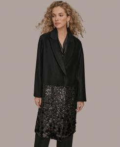 Женское пальто на кнопках, украшенное пайетками Donna Karan New York, Black