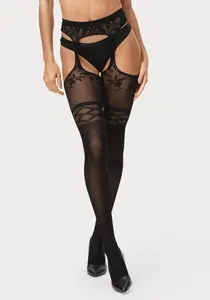 Открытые колготки Petite Fleur золотого цвета со встроенным поясом для чулок Petite Fleur Gold, черный