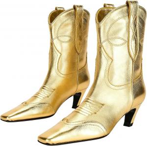 Женские ботильоны FSJ с квадратным носком, удобные, невысокий каблук типа «кикушка», на липучке, осенне-зимние, ковбойские, нарядные, размер 4-16 США, Gold