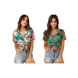 2 пары женских гавайских пляжных рубашек на пуговицах с цветочным принтом и листьями ALLEGRA K, цвет White Black