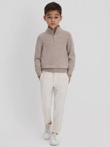 Детский свитер Blackhall с воронкообразным воротником и полумолнией из шерсти Reiss, Wheat Melange