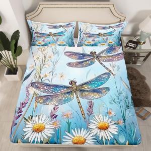 Erosebridal Пододеяльник Dragonfly Dreamy Dragonflies с цветочным принтом в стиле бохо, Blue White