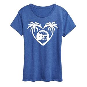 Женская футболка с рисунком Palm Trees Heart Scene, цвет Heather Royal Blue