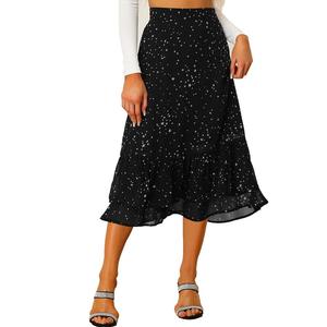 Женская юбка-миди с эластичной резинкой на талии и оборками на талии с цветочным принтом ALLEGRA K, цвет Black Star
