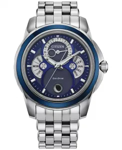 Мужские классические наручные часы Calendrier с браслетом из нержавеющей стали серебристого цвета, диаметр 41.8 мм Citizen