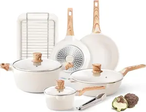 Набор посуды для индукционной плиты с антипригарным покрытием - Набор посуды из гранита с крышками и деревянными ручками (без PFOA, сковорода, форма для запекания) Markenlos