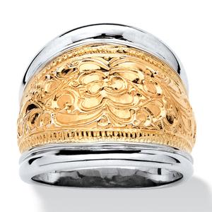 Кольцо-бандаж для сигары из двухцветного серебра 925 пробы с позолотой и узором в виде спиралей Palm Beach Jewelry, желтый