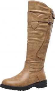 Женские сапоги до колена с широким голенищем, низким каблуком, округлым носком, молнией сзади, противоскользящие, на массивном каблуке, удобные для ходьбы, для езды на мотоцикле, высокие ботильоны, осень-зима, теплые длинные ботильоны Generic, Yellow