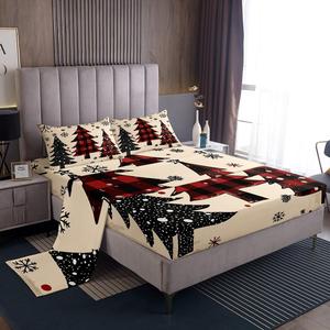Erosebridal Комплект постельного белья с новогодним принтом в красно-черную клетку и снежинками, Black Red