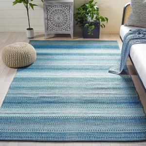 Ковер SAFAVIEH, 183 x 275 см, Montauk Collection, Grey & Blue, ручное плоское плетение boho полоска Cotton, идеально для помещений с высокой проходимостью в гостиной, спальне (MTK851G)