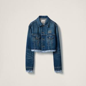 Блузон из вываренного денима MIU MIU, темно-синий