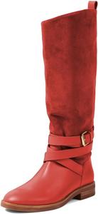 Женские ботильоны XYD с круглым носком, ремешками на щиколотке, доходящие до колена, вестерн-стиль, на толстом низком каблуке, с широким голенищем, нарядная обувь, Red