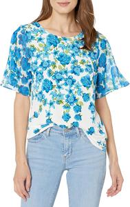 Женский шифоновый топ с рукавами Calvin Klein, Ocean Combo