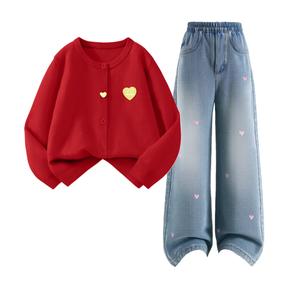 Детская повседневная спортивная одежда Disney, Dihg Heart-Shaped Hook-And-Loop K Red+Solid Color Sea Salt Blue