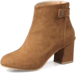 Женские ботильоны на квадратном высоком каблуке, закрытый носок, сзади на молнии, большие размеры, сюрприз BLXQPYT, Yellow Brown