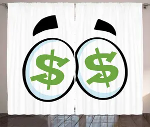 Шторы для глаз ABAKUHAUS в деревенском стиле, с изображением зеленого доллара и мультфильма, универсальные ленточные шторы для гостиной с петлями и крючками, 280 x 225 см, цвет лаймовый, светло-голубой, черный Abakuhaus