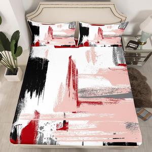Erosebridal Комплект постельного белья в стиле граффити с акварельным принтом и батик рисунком, Light Pink Red
