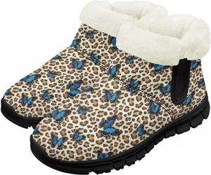 Детские зимние ботинки для девочек и мальчиков, водонепроницаемые, с противоскользящей подошвой, утепленные мехом, для улицы, зимние кроссовки для маленьких и больших детей Chririnla, Leopard Print Butterfly