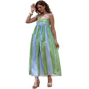 Полосатое платье-макси на тонких бретелях для летнего отдыха Inspire Chic