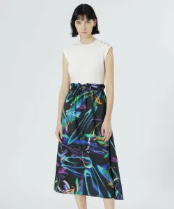 Комбинированное трикотажное платье неонового цвета Loveless, цвет White