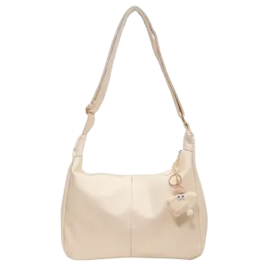 Дусен Кенгуру PU Плечевая Сумка Обычная Женская Экрю/Черный, Черный Шарм В Комплекте