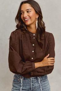 Рубашка с длинными рукавами и 3D-цветочным узором, сшитая из тканого полотна, с пуговиц TRUEDAMES, темно-коричневый