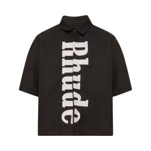 Рубашка Rhude Center Logo Button Up Shirt, Black/White