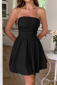 Однотонное платье-футляр с открытыми плечами и эластичным поясом TRUEDAMES, черный