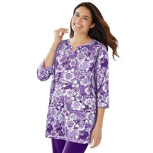 Туника с вырезом лодочкой и рукавом 3/4 для полных Woman Within, Radiant Purple Floral