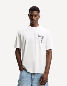 Футболка Bershka с коротким рукавом и принтом белого цвета