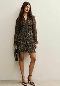 Платье New Look ANIMAL PRINT LONG SLEEVE FRILL HIGH NECK MINI, Brown Pattern/Brown