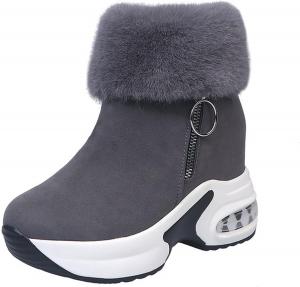 Женские ботинки на щиколотку с утеплителем из плюша, на танкетке, платформе, снежные ботинки, повседневные замшевые, с искусственным мехом, с круглым носком, короткие кроссовки-башмачки Generic, Grey