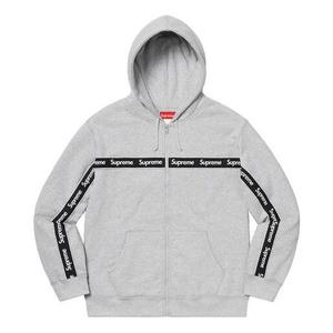 Толстовка fw19 week 9 text stripe zip up hooded sweatshirt Supreme, серый