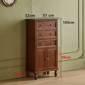 Yu Senyi Комод 51х32х105 см для гостиной из массива дерева, 3 ящика и 2 дверцы, цвет светлый орех