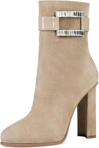 Женские ботильоны YDN на толстом каблуке с круглым носком и боковой молнией, с блестящими стразами, для офиса, размеры 4-15 US, Beige
